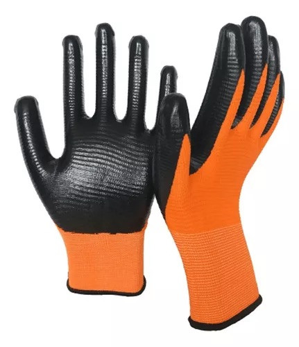 Guantes Nitrilo Poliester Naranjo